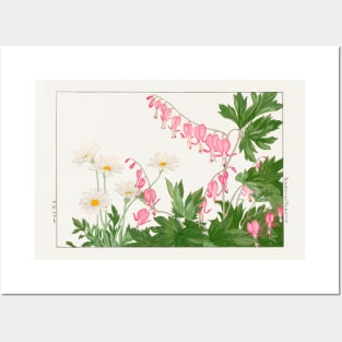 Bleeding Heart and Daisy Flowers Vintage Japanese artwork illustration Posters and Art